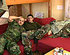 Two drunken soldiers barebacking after the party